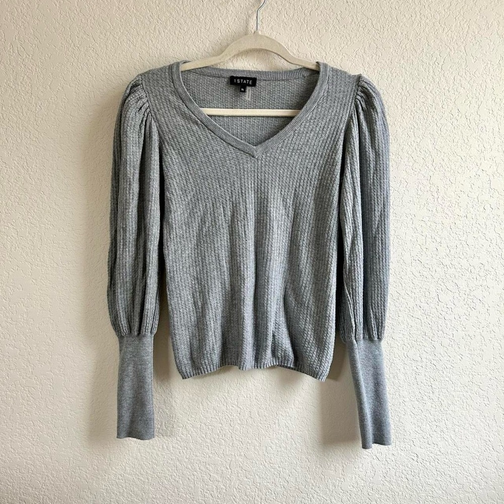1.STATE Grey Balloon Sleeve Lightweight Sweater